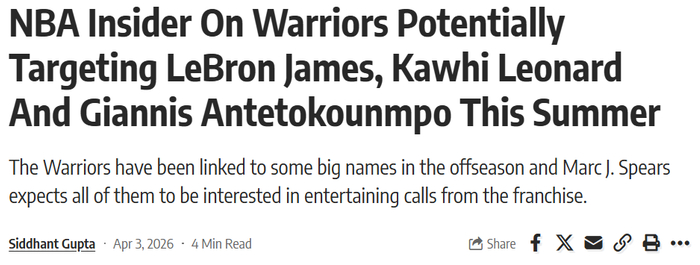 勇士豪赌巨星引援争冠窗口开启